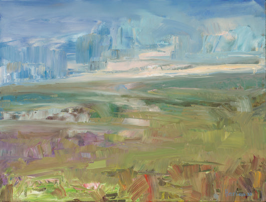 Panoramic view Parbold Hill Lancashire UK. Abstracted Oil study on Panel 12 x 9"