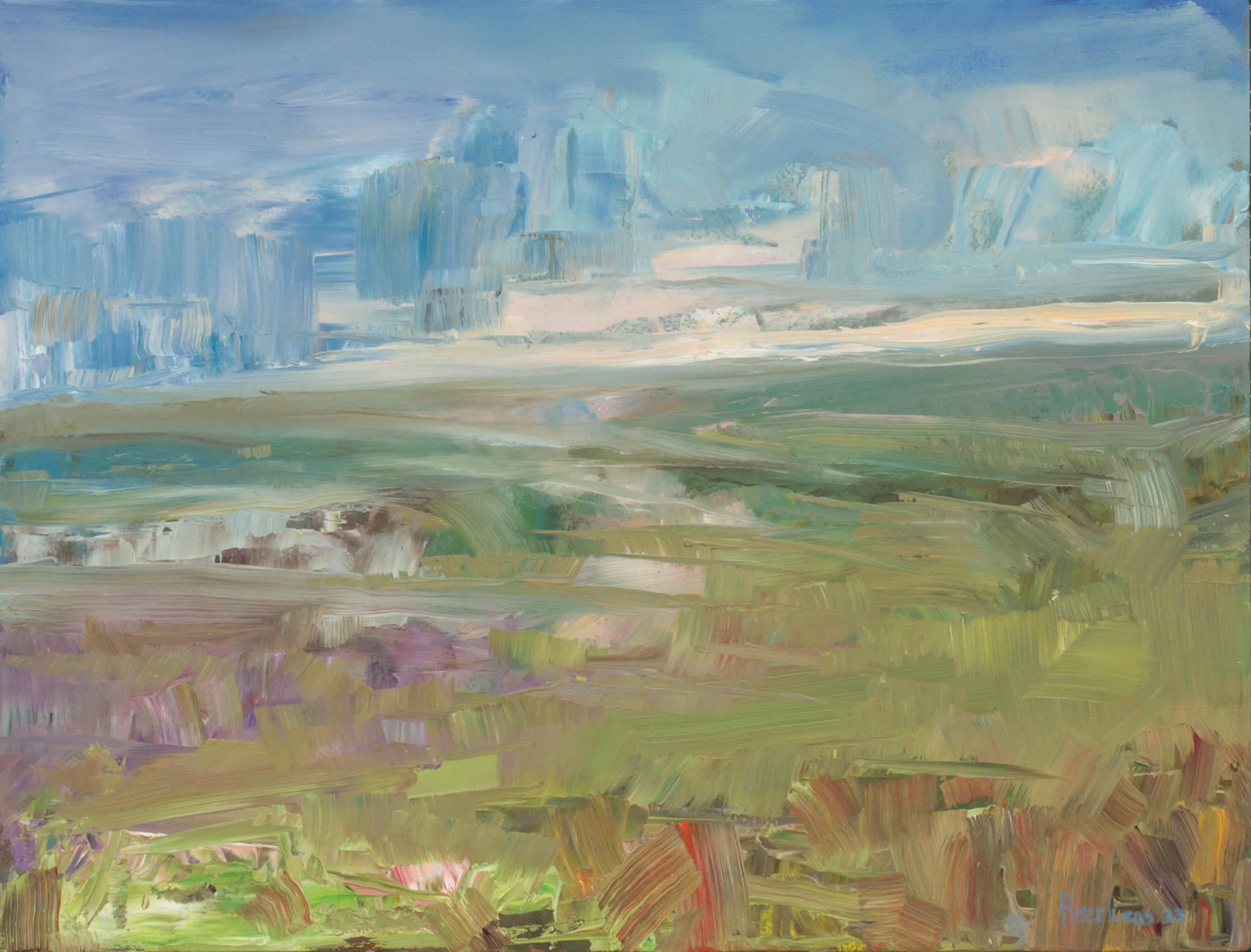 Panoramic view Parbold Hill Lancashire UK. Abstracted Oil study on Panel 12 x 9" Egidius Heerkens