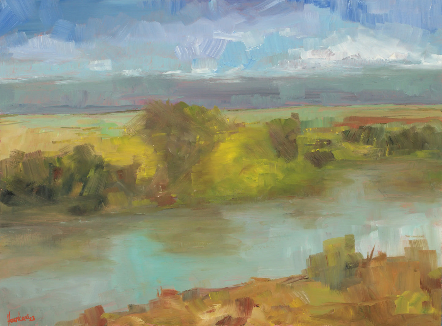 River Douglas Wigan. Original handmade oil painting on panel 12 x 16" art Egidius Heerkens