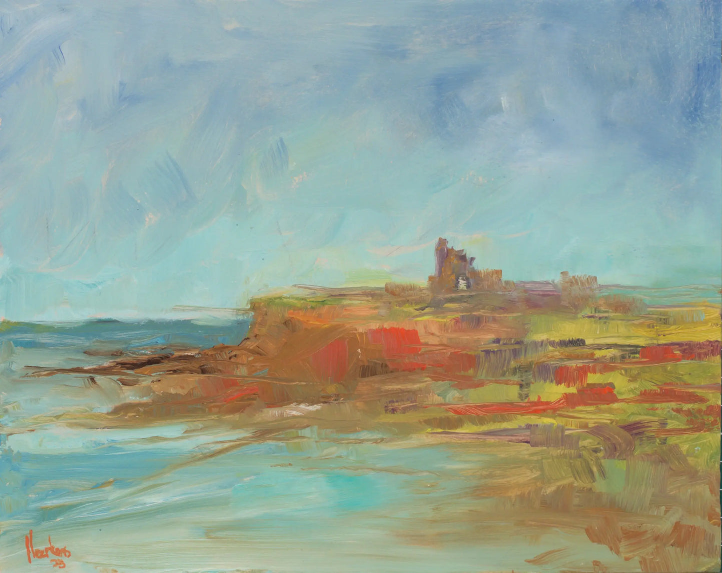 Whitbey Abbey. Whitby bay. Abstracted oil sketch on panel 10 x 8". Original one of a kind plein air oil painting. Egidius Heerkens