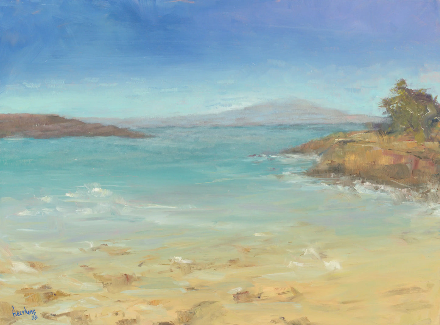Beach Wales. Abersoch seascape original one of a kind handmade oil painting 12 x 16 " abstract impressionist artwork plein air art Egidius Heerkens