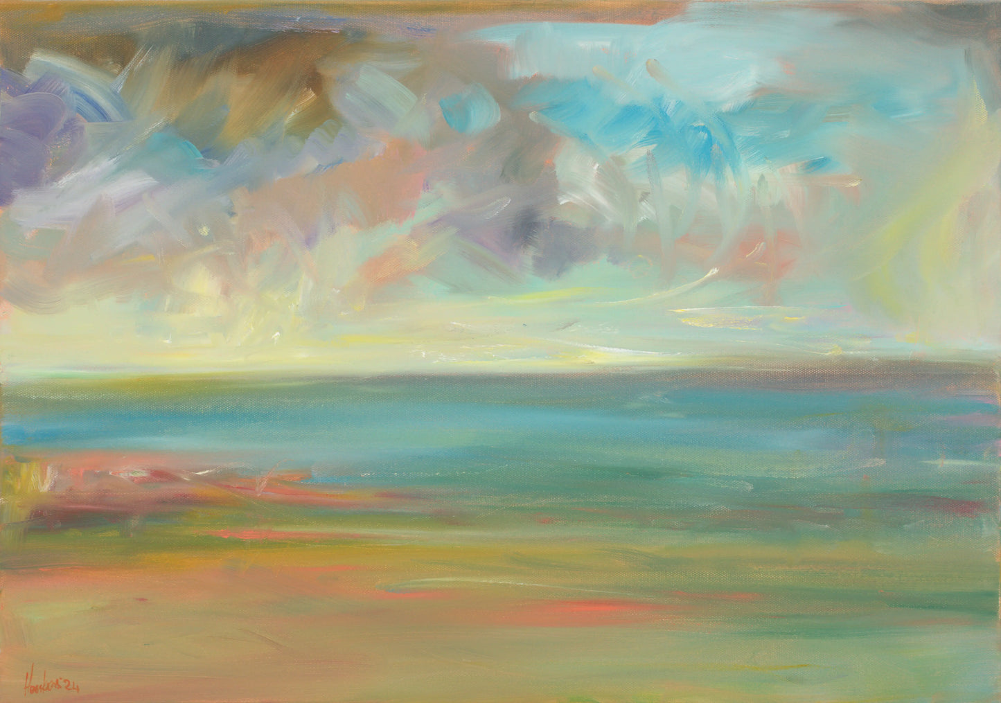 "Sea storm caleidoscope". Abstract oil study on canvas 16 x 24" based on cloud formations on the irish sea of the North west coast of the UK. Egidius Heerkens
