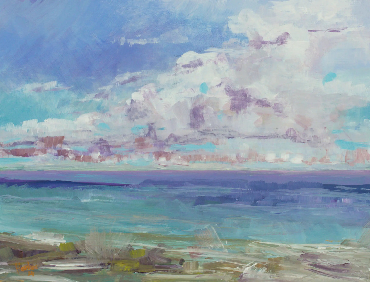 Seascape Whitehaven Cumbria UK. Original one of a kind handmade acrylic painting 9 x 12 " impressionist artwork plein air Egidius Heerkens