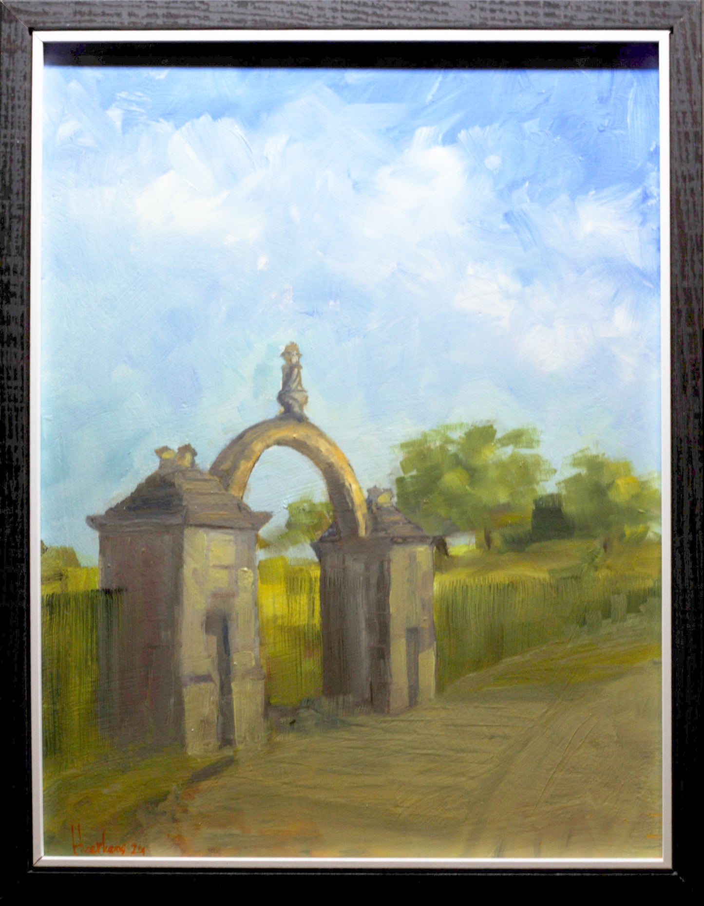Oil Painting (plein air) Lyme Hall Estate Entrance, Disley UK, Framed 9 x 12"