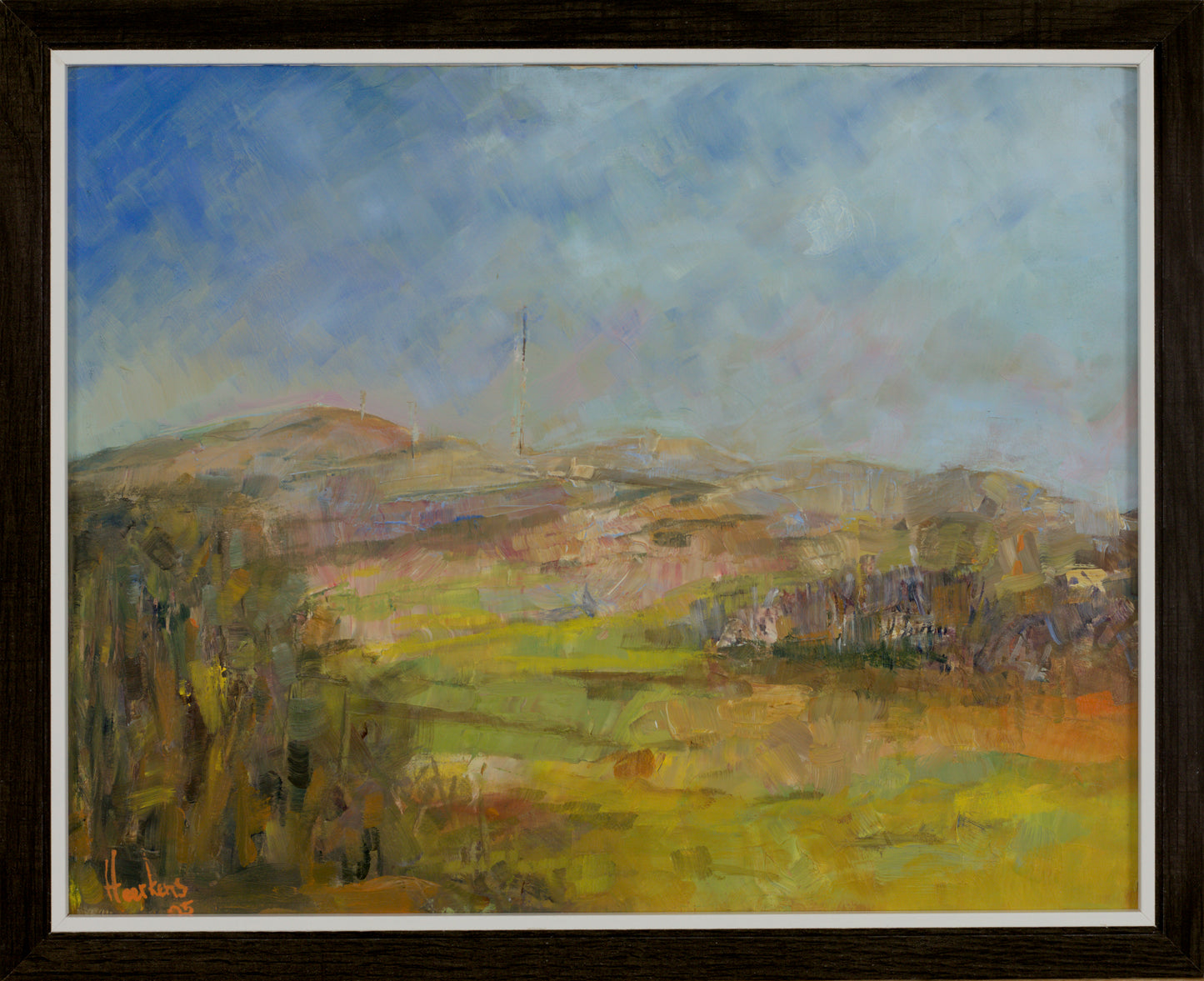 Winter Hill Lancashire - distant views from Jolly Tar Lane. Plein air oil painting on baltic birch ply panel 10 x 8"