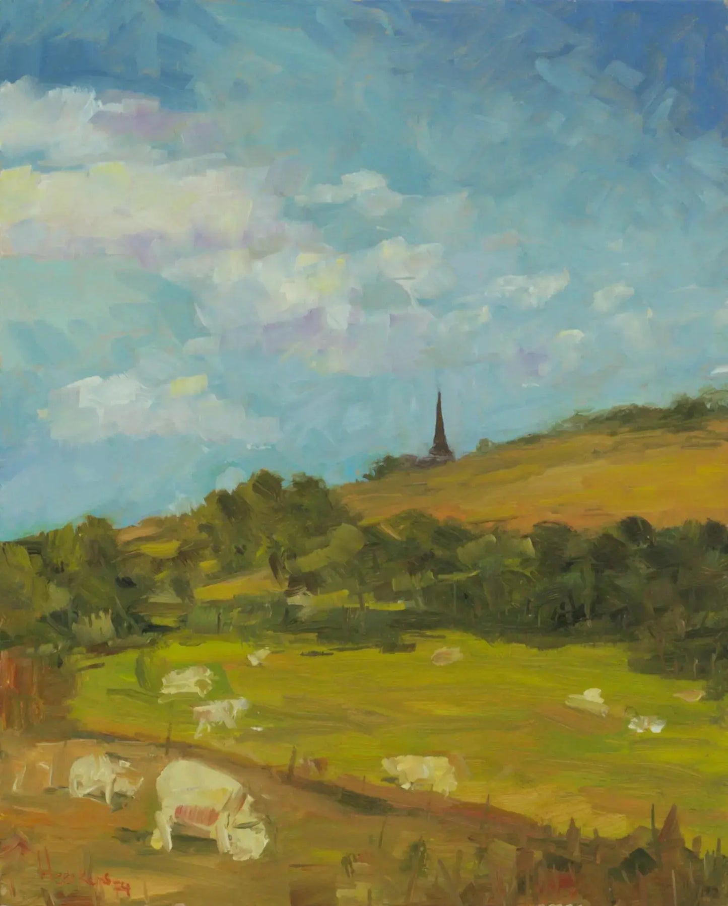 Parbold Hill from wood Lane, Wigan, Lancashire. Original Handmade plein air oil painting art 8 x 10 inches Framed and ready to hang. Egidius Heerkens