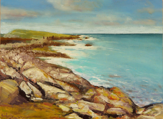 Angelsey coast. Original plein air oil painting seascape one of a kind handmade impressionistic