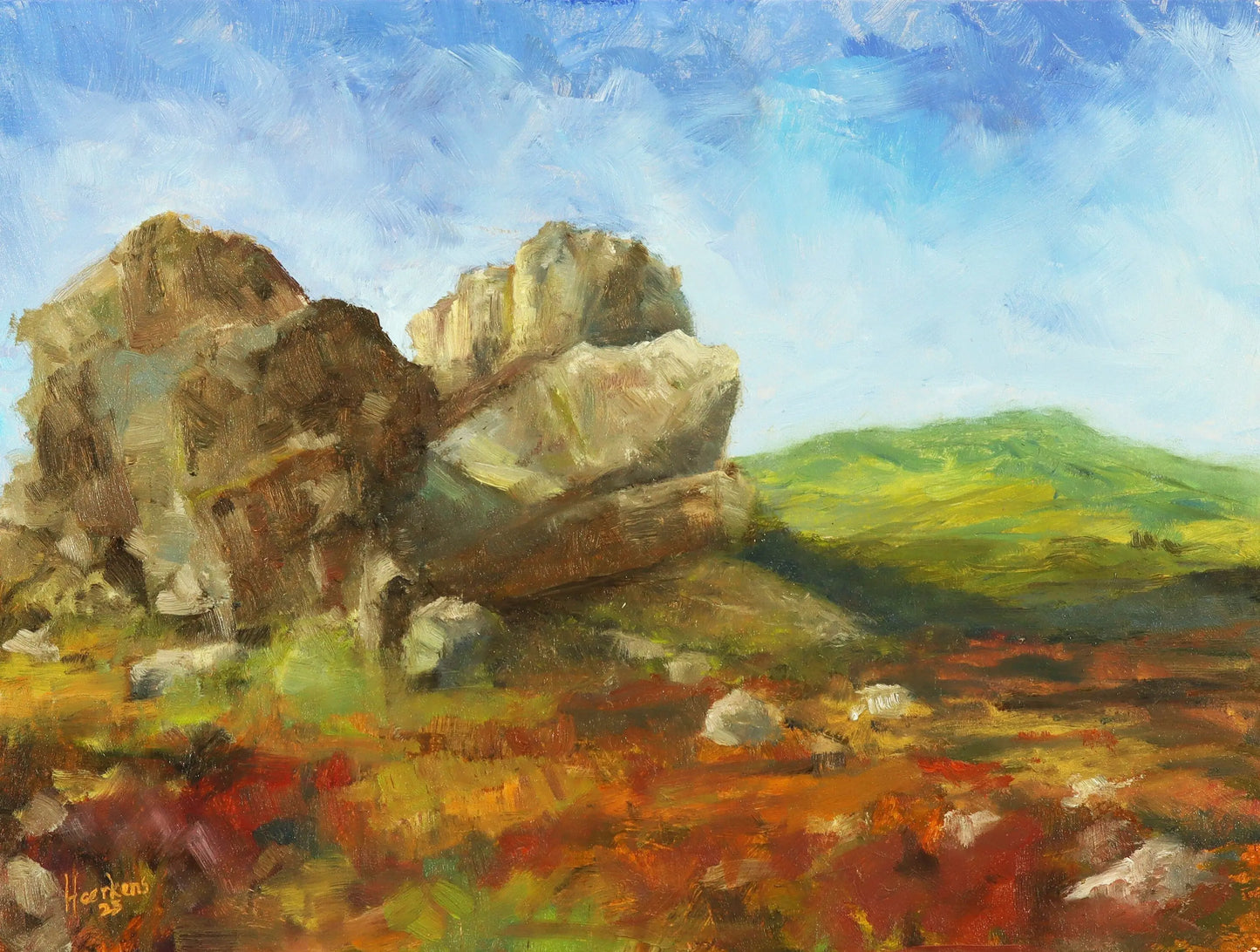 Stiperstones Rocks Shropshire. Landscape original one of a kind handmade oil painting 12 x 9 " impressionist artwork Egidius Heerkens