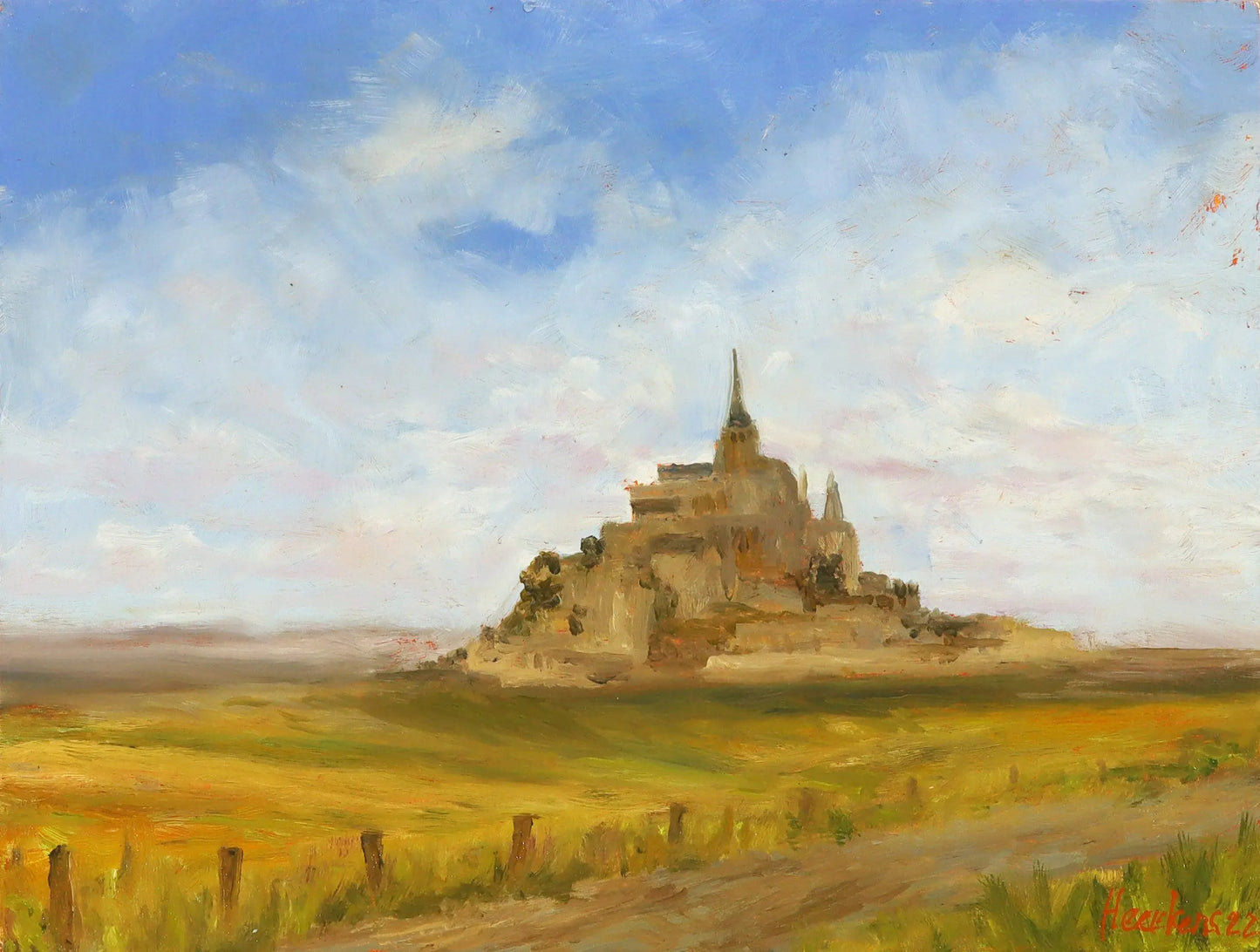 Mont Saint Michel Normandy, France. Seascape original one of a kind handmade oil painting 9 x 12 " impressionist artwork plein air Egidius Heerkens