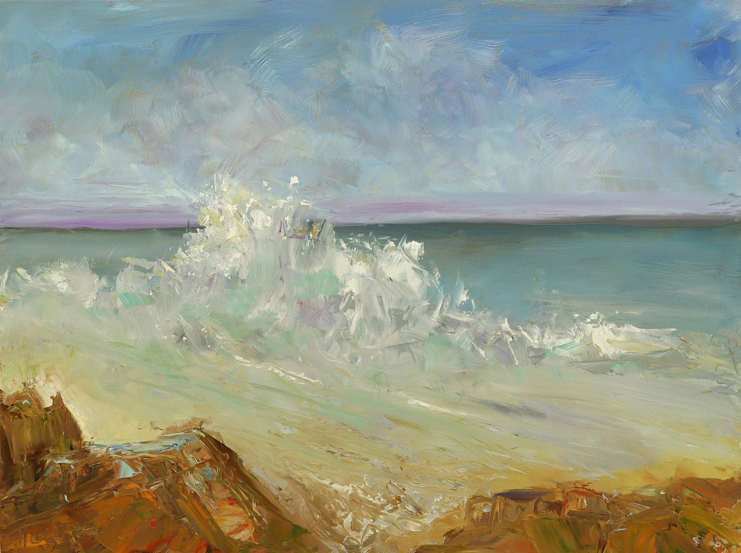 Sea & Wave Wales. Seascape original one of a kind handmade oil painting 12 x 16 " impressionist artwork plein air Egidius Heerkens