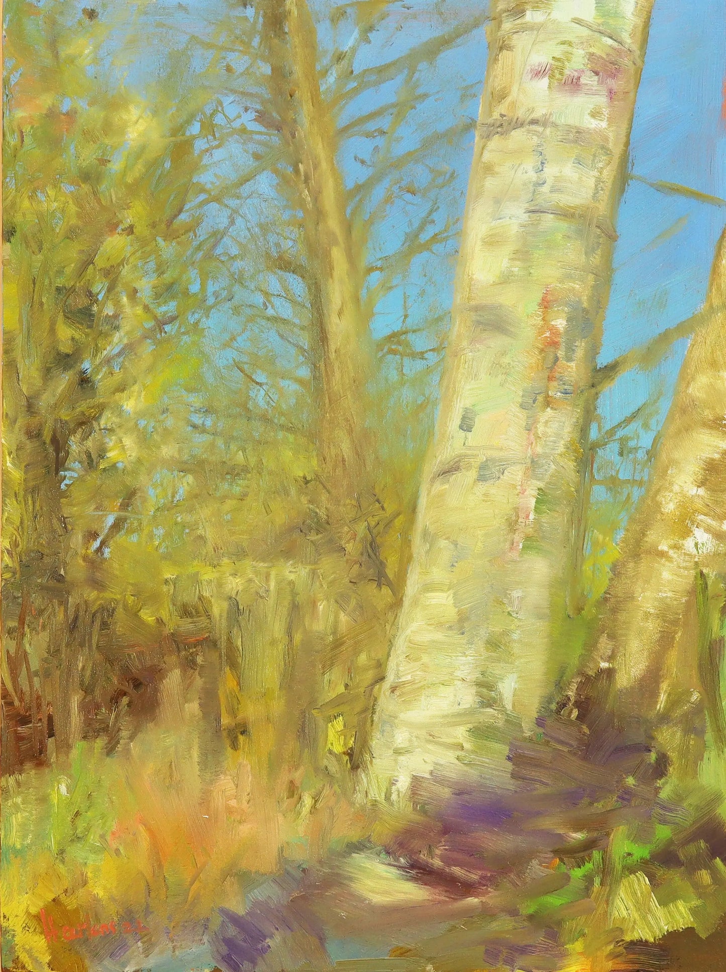 Hedgerow Trees. - Landscape original one of a kind handmade oil painting 12 x 16 " impressionist artwork plein air Egidius Heerkens