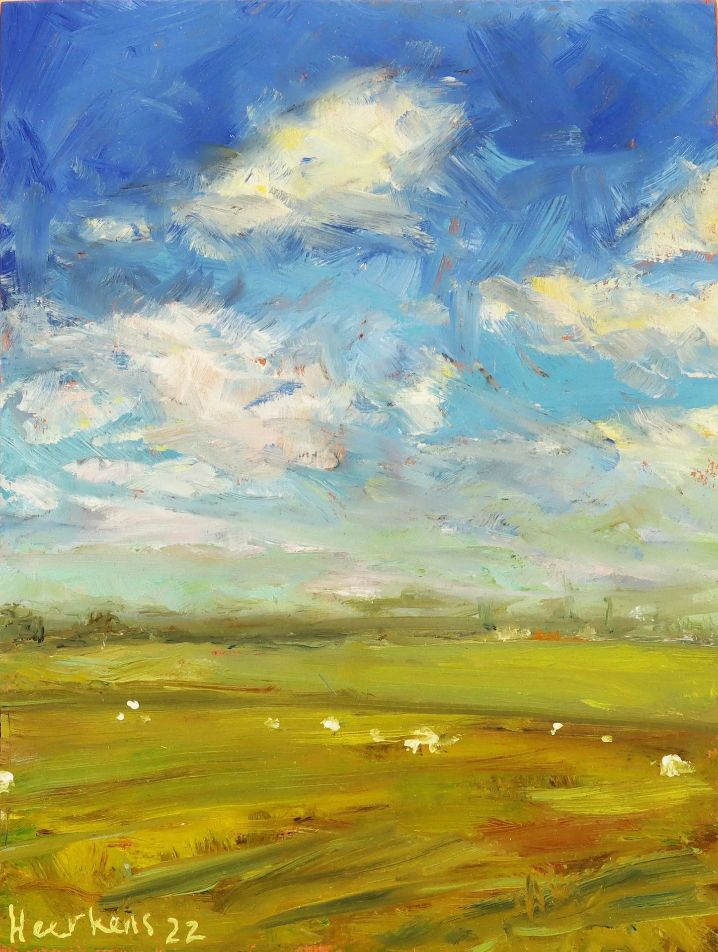 Fields Lancashire. Original one of a kind handmade oil painting impressionist artwork on 6 x 8" panel Egidius Heerkens