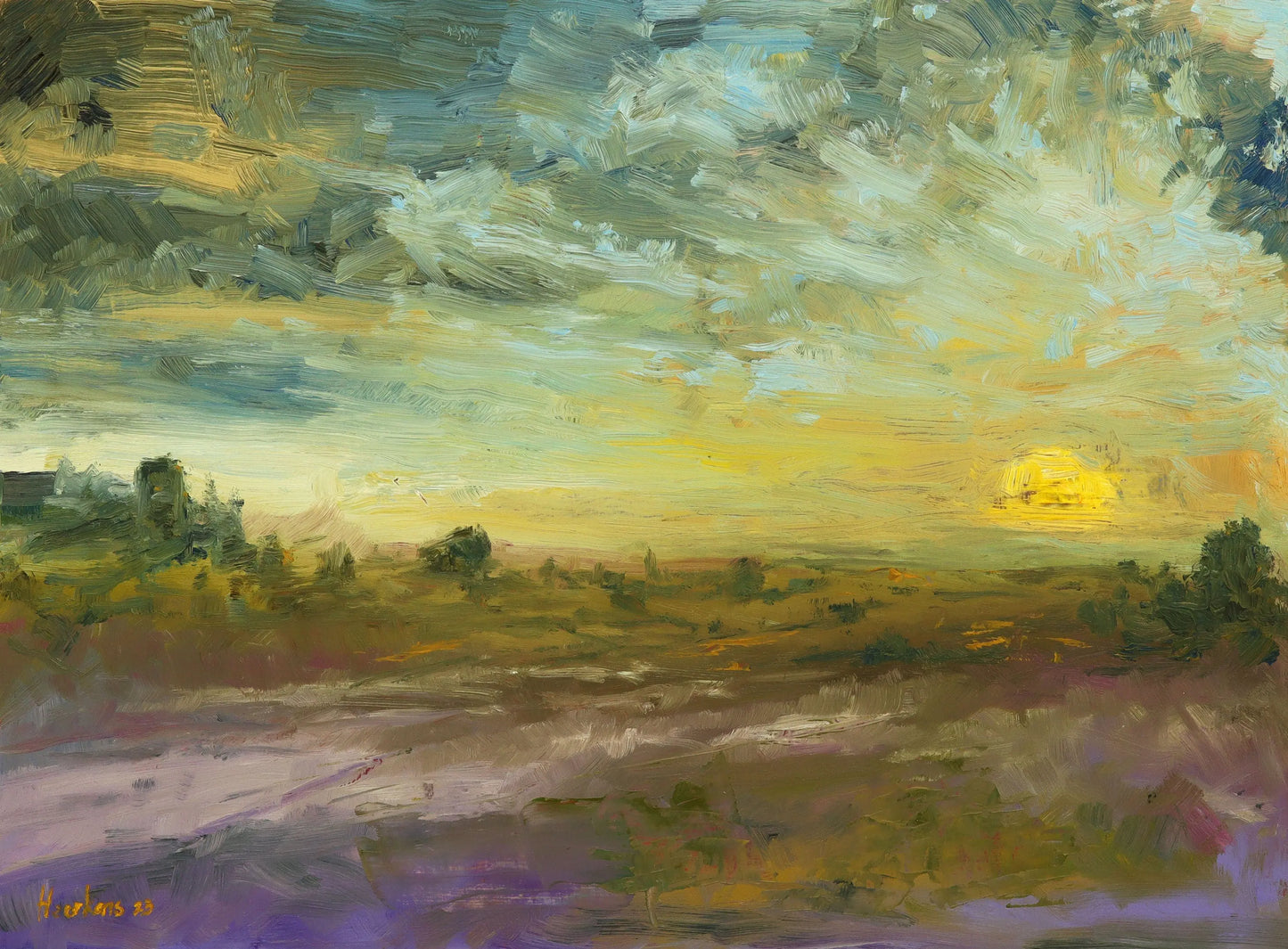 Sunset Wyresdale Forest of Bowland. Landscape original one of a kind handmade oil painting impressionist artwork 12 x 16" Egidius Heerkens