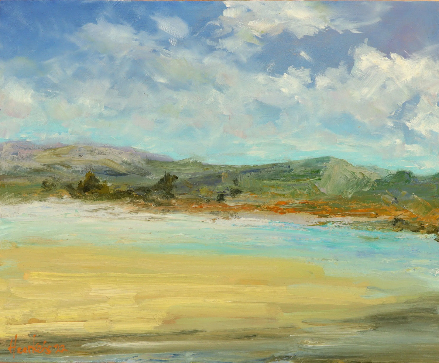 Milnthorpe sands Cumbria. Original one of a kind handmade oil painting impressionist artwork 12 x 10" Egidius Heerkens