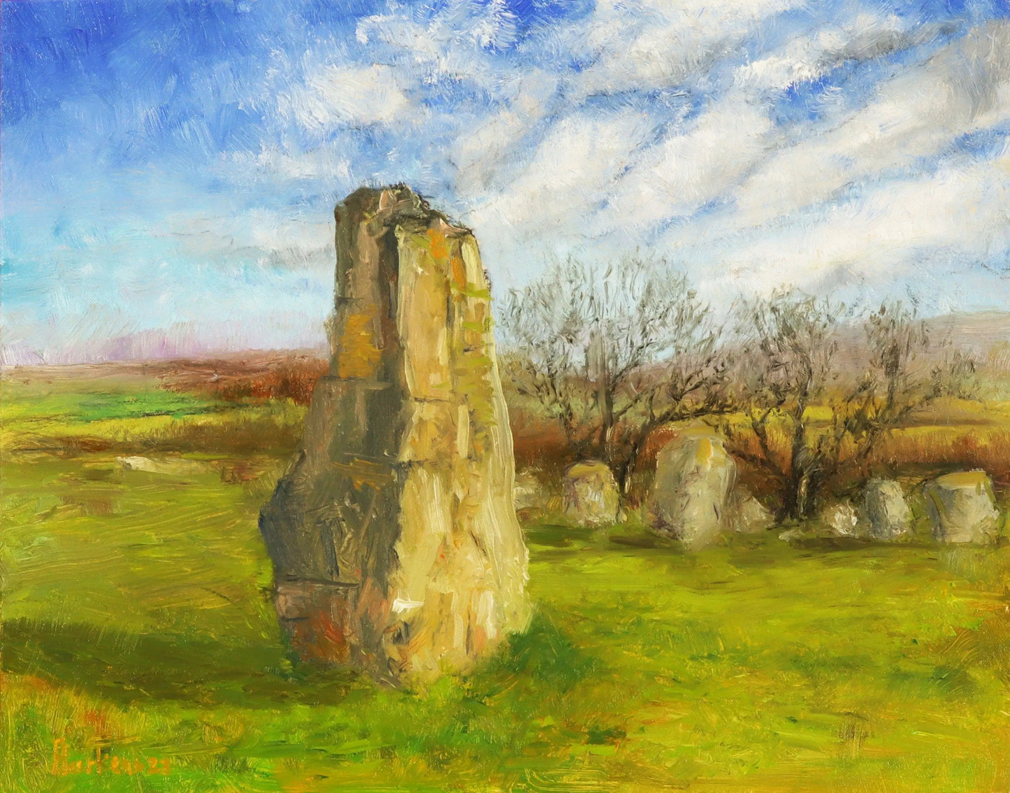Cumbria Stone circle: Long Meg and her Daughters. Landscape original one of a kind handmade oil painting impressionist artwork 10 x 8" art Egidius Heerkens