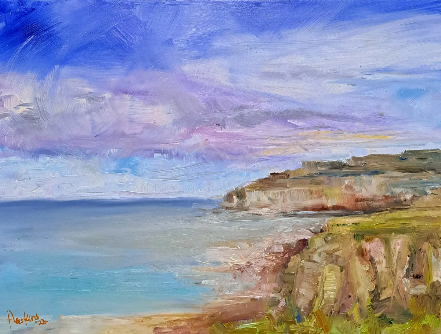 Flamburough coast Yorkshire, England. Seascape original one of a kind handmade oil painting 8 x 10 " impressionist artwork coastal view Egidius Heerkens