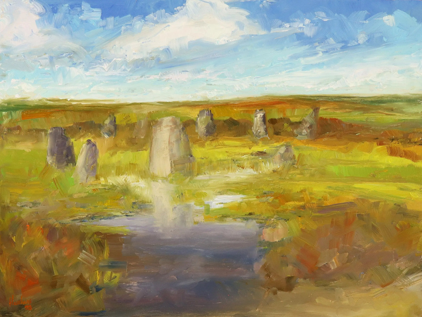 Ilkley Moor Apostles neolitic stone circle Yorkshire england. Original one of a kind handmade artwork painting abstract 12x16" Impressionist Egidius Heerkens