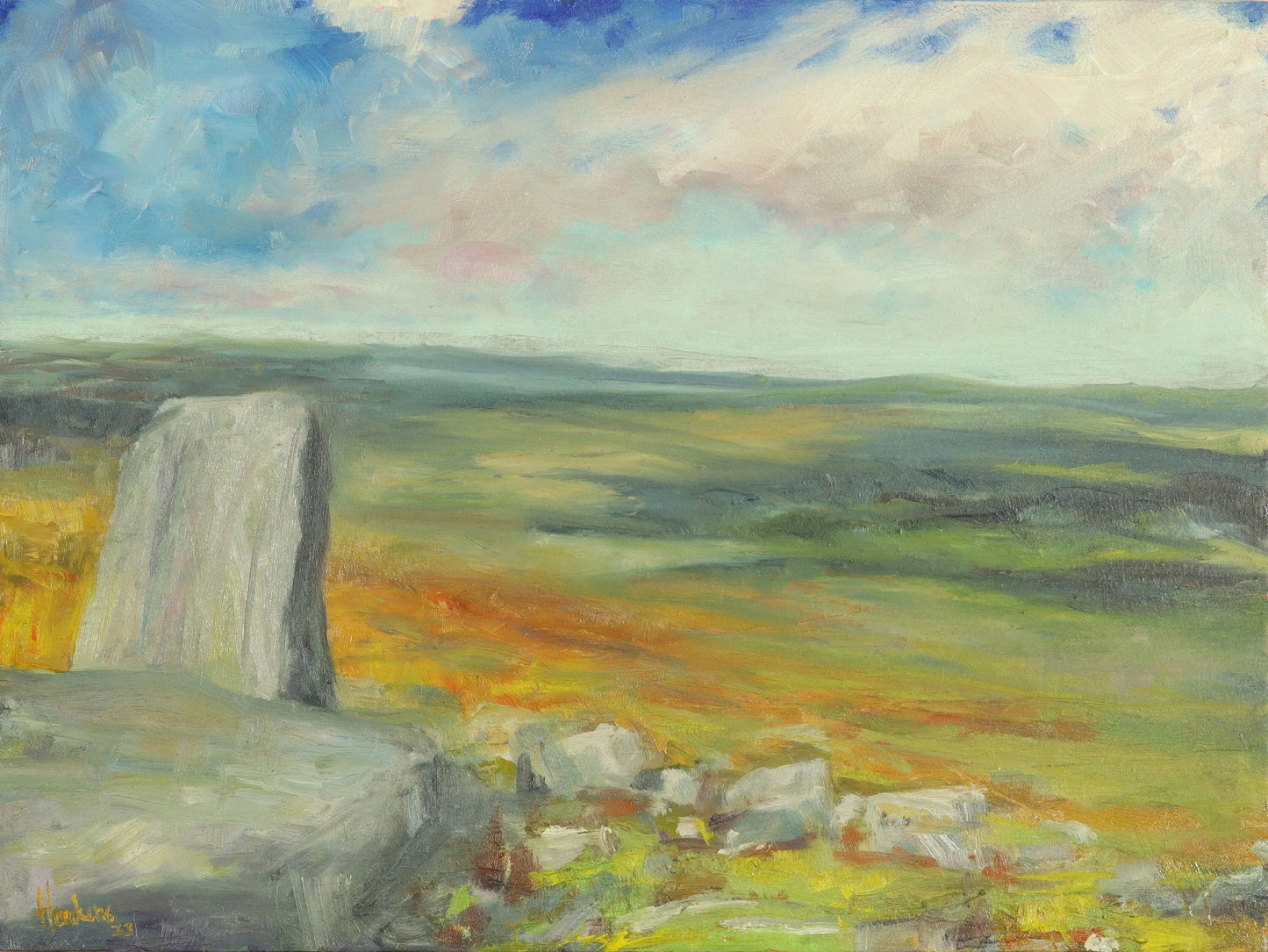 Landscape original oil painting handmade Abbot stone boulsworth pendle Hill Lancashire