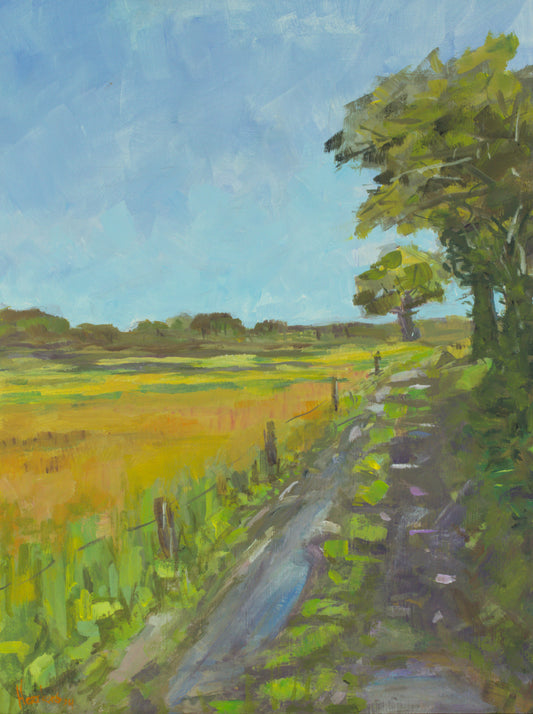 Original Painting of Muddy footpath Wigan, Acrylic plein air wall art 9x12"