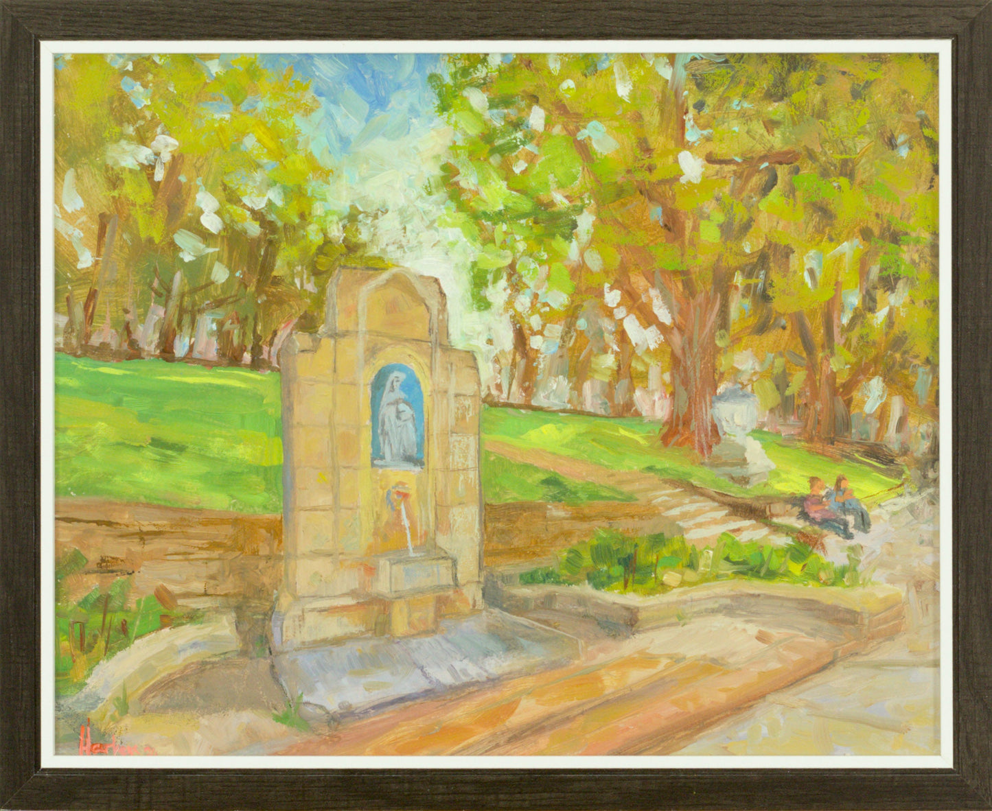 Public water fountain St Ann's well Buxton, Derbyshire. Original plein air oil painting 8x10" Egidius Heerkens