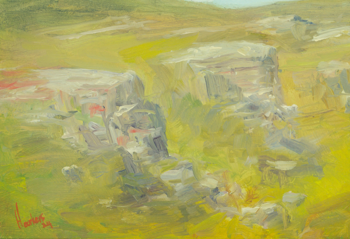 Rocky outcrop Widdop, Yorkshire. Original plein air oil painting landscape one of a kind handmade impressionistic 10 x 8 " artwork Egidius Heerkens