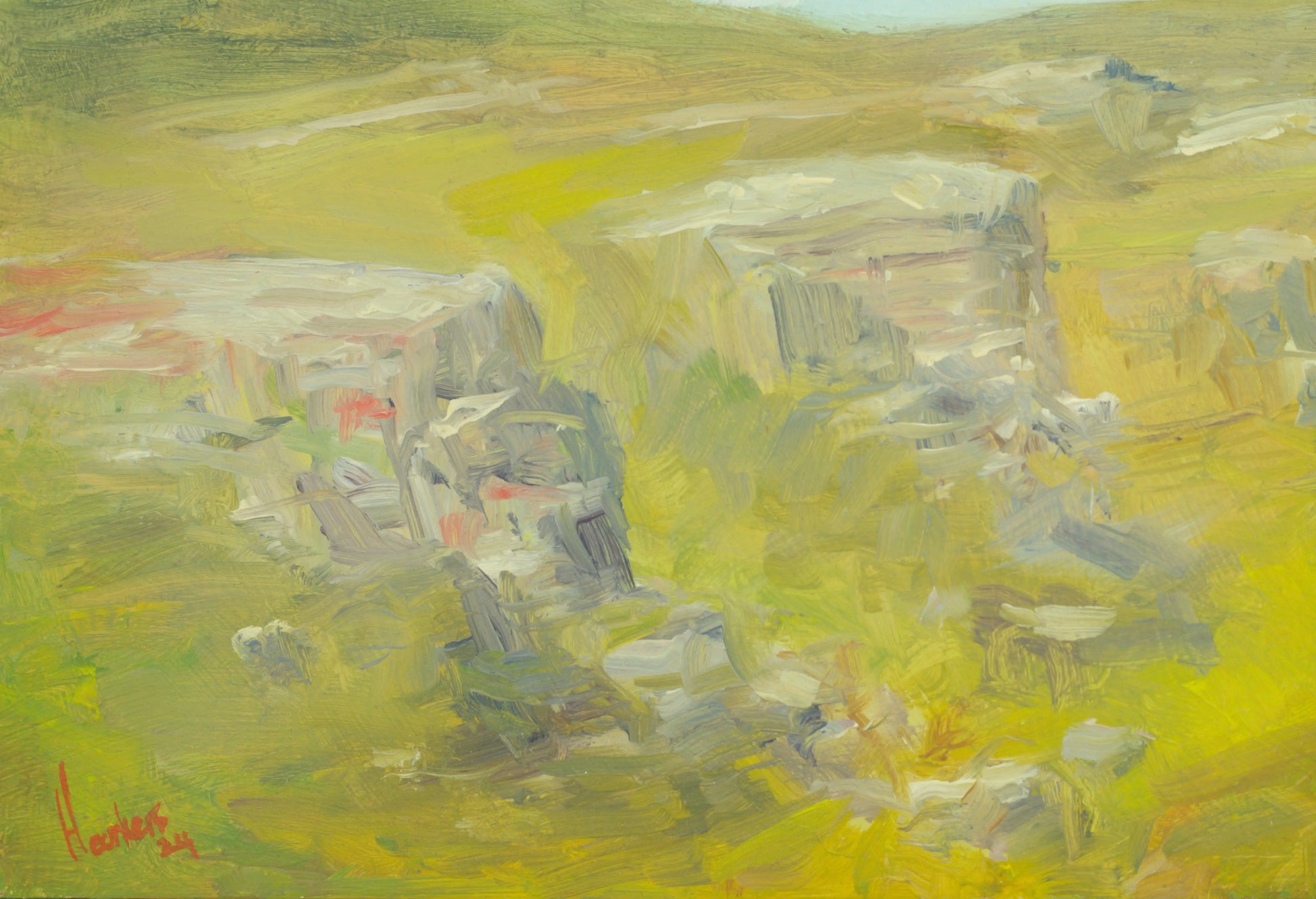 Rocky outcrop Widdop, Yorkshire. Original plein air oil painting landscape one of a kind handmade impressionistic 10 x 8 " artwork Egidius Heerkens