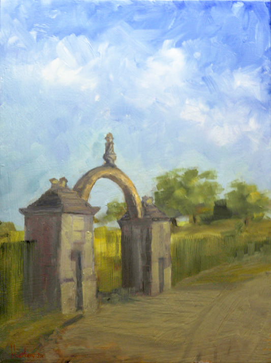 Oil Painting (plein air) Lyme Hall Estate Entrance, Disley UK, Framed 9 x 12"