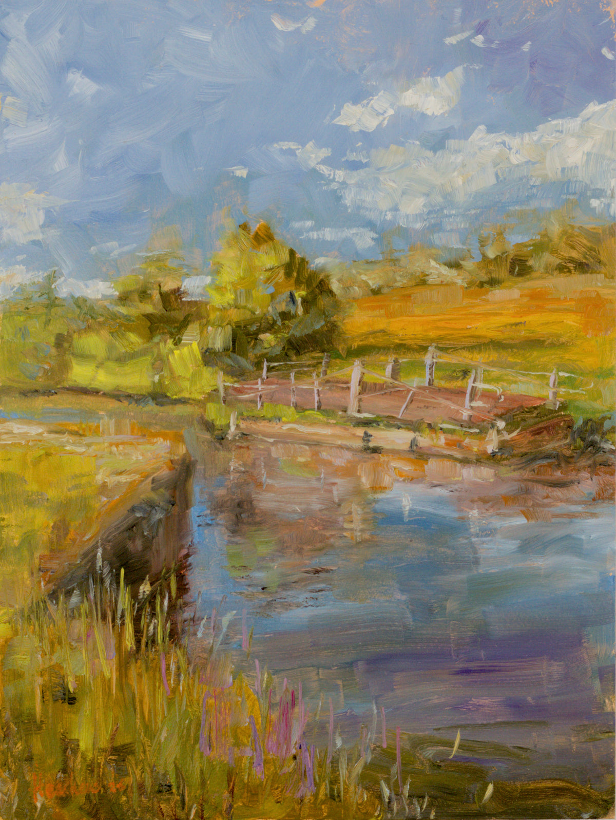 Plein air oil painting of Leeds Liverpool canal impressionistic style