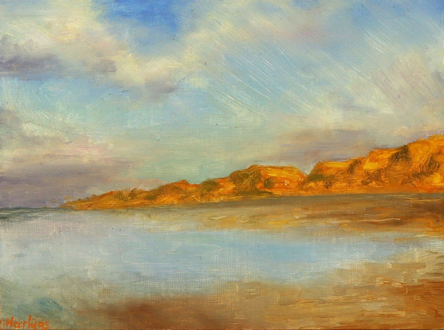 Formby coast reflections. Original plein air oil painting seascape one of a kind handmade impressionistic 6 x 8" artwork