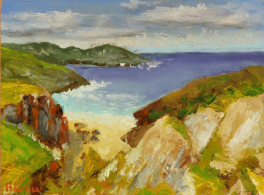 Yorkshire coast beach. Original plein air oil painting seascape one of a kind handmade impressionistic 6 x 8" " artwork
