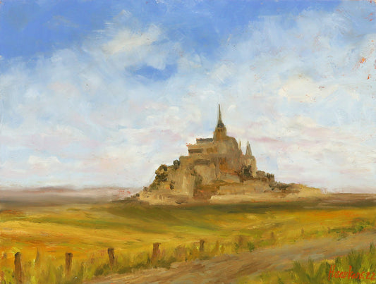 Mont Saint Michel Normandy, France. Seascape original one of a kind handmade oil painting 9 x 12 " impressionist artwork plein air