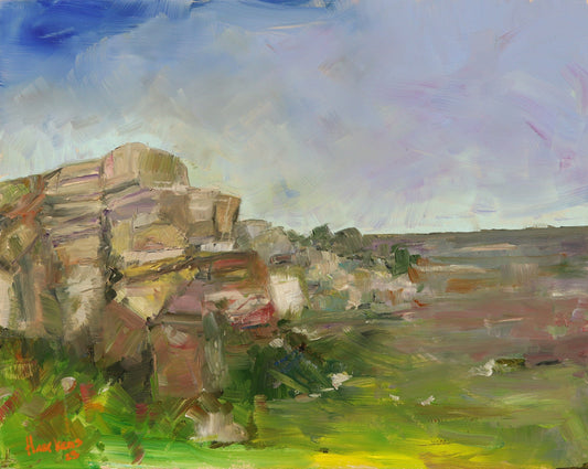 Stanage Edge peak district. Landscape original one of a kind handmade oil painting impressionist artwork plein air 10 x 8"