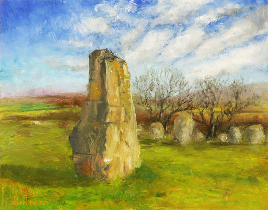Cumbria Stone circle: Long Meg and her Daughters. Landscape original one of a kind handmade oil painting impressionist artwork 10 x 8" art